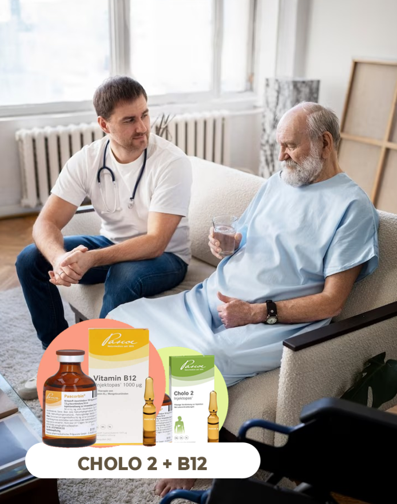 aplicación de vitaminas C, B12 y más para adultos y ancianos.